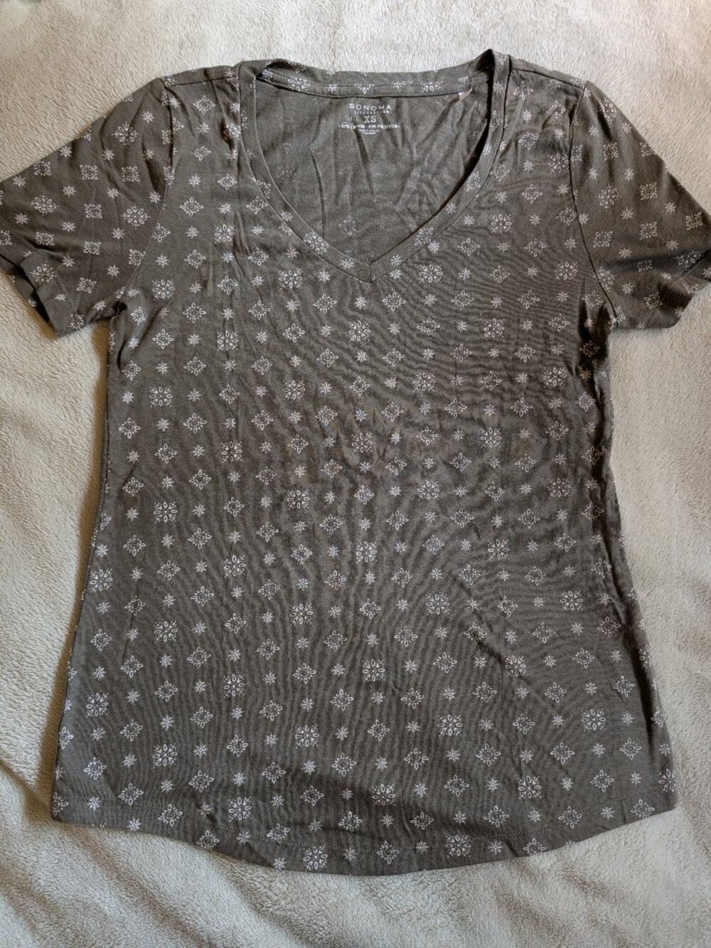 WOMEN'S SONOMA TOP XS Extra Small Pattern Life + Style T Tee Short Sleeve Gray